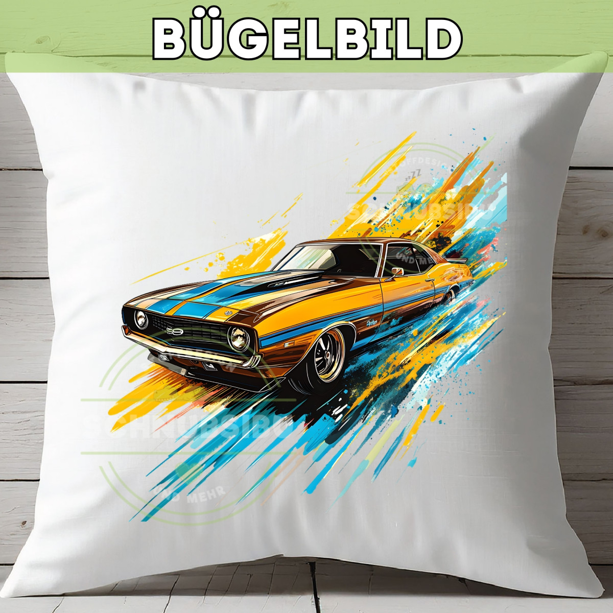 Bügelbild Rennauto gelb